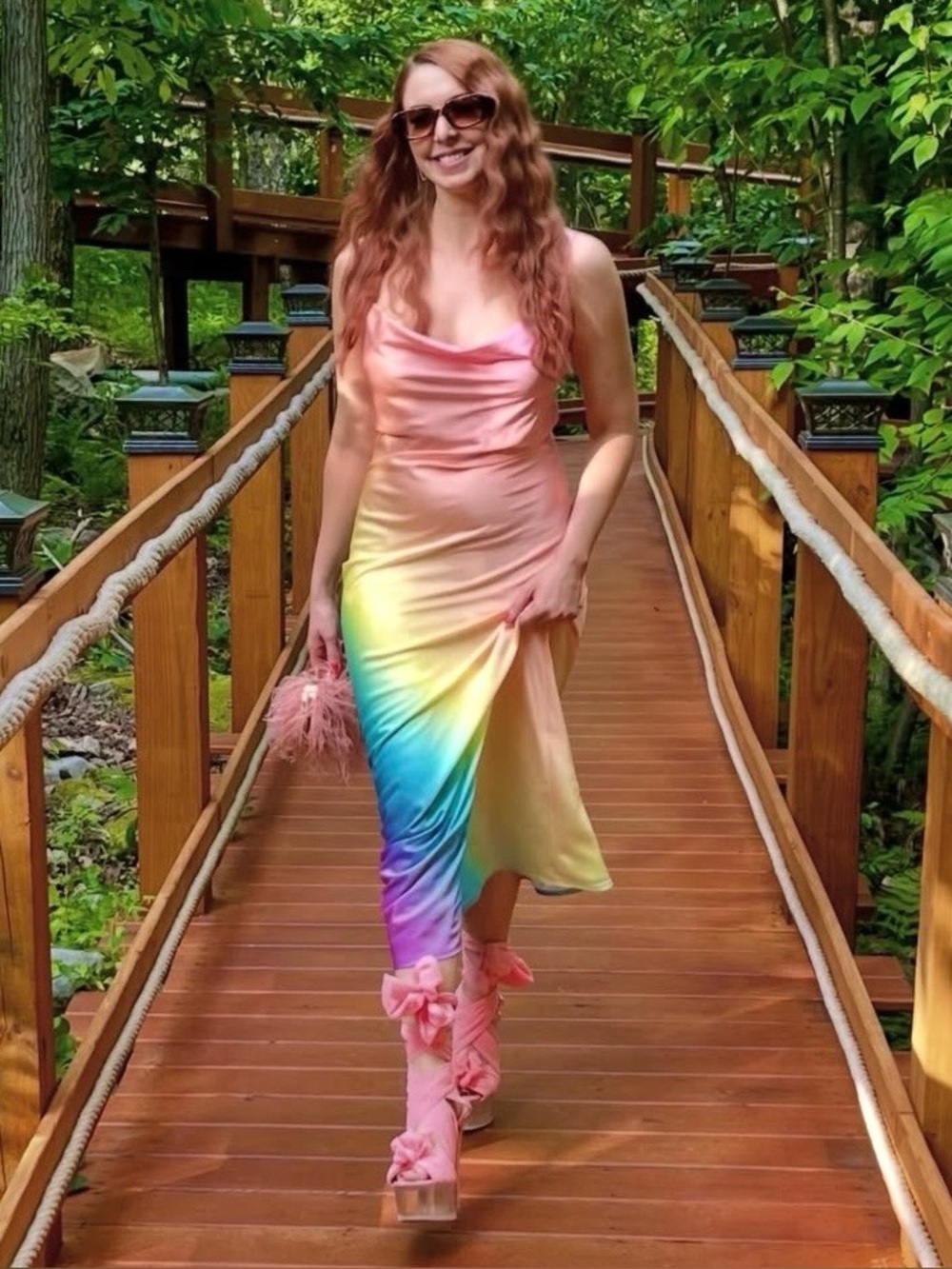 Pastel Pink Rainbow Ombré Silk Dress Size Medium